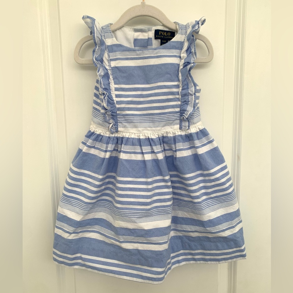 Polo by Ralph Lauren Light Blue and White Striped Sundress, 3T Easter dress